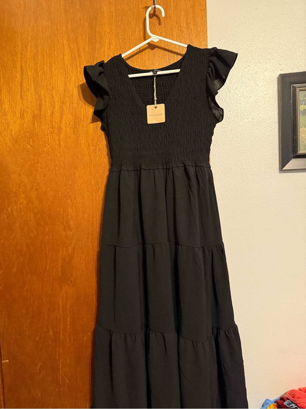 Blu Pepper Black Smocked Dress with Flutter Detail - Picture 1 of 2